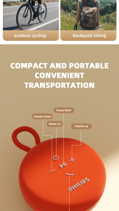 Philips TAS1120 Altoparlante Bluetooth da 800 mAh, cassa audio impermeabile per interni ed esterni con ventosa e cordino, altoparlante portatile per esterni