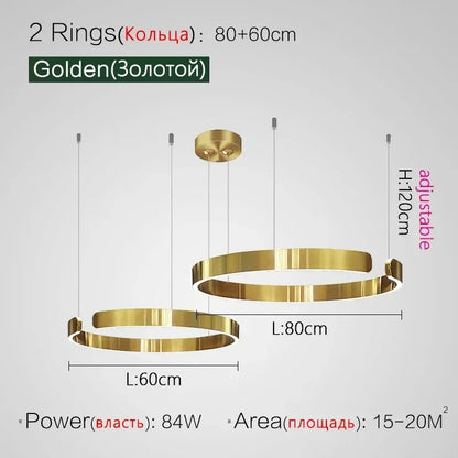 Lampada LED Circolare Sospesa Moderna Oro Rosa Bianco Nero Per Soggiorno E Sala Da Pranzo