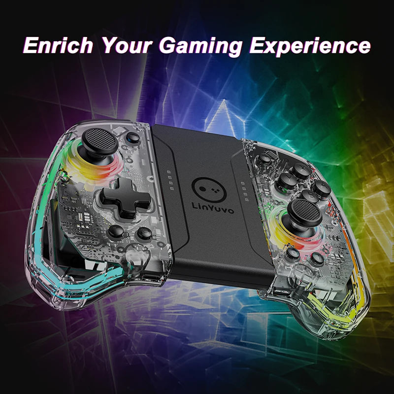 LinYuvo KS40 Gamepad wireless trasparente per Switch/OLED con LED a 8 colori, funzione Turbo. Joystick controller per Switch Lite