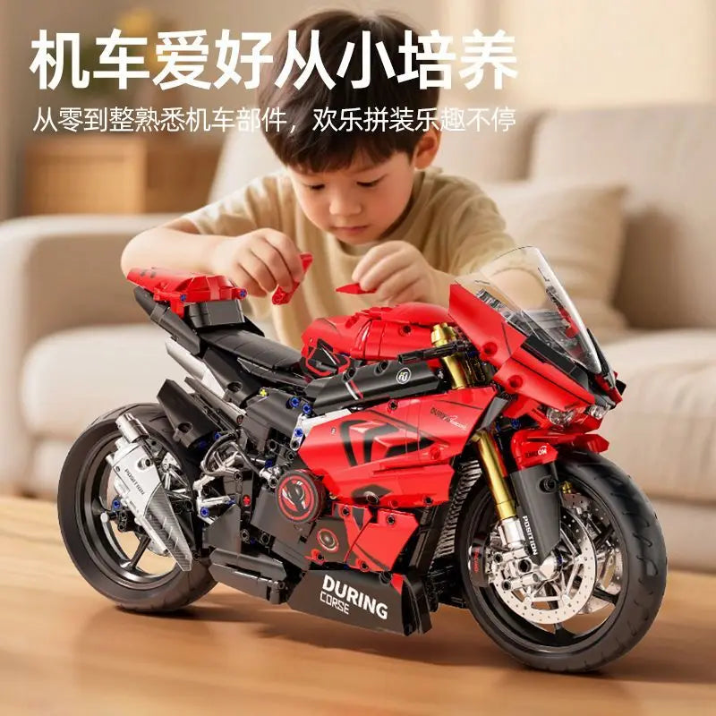 Set Blocchi Moto V4s Racing Con Supporto Esposizione Gioco STEM Per Adulti E Bambini Regalo Unisex