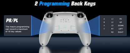 Controller per PS5 Pro/Slim/PC con RGB, Joystick Wireless per Giochi con Funzioni Marco/Turbo, Senza Drift, Effetto Hall, Tasti Posteriori Programmabili