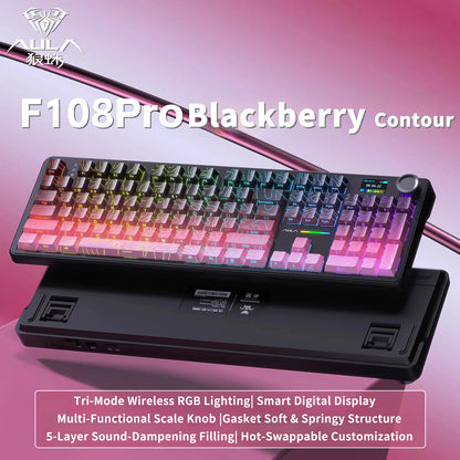 AULA F108 PRO Tastiera meccanica Layout personalizzato al 100% Retroilluminazione RGB Tastiera da gioco con interruttore Hifi Bluetooth senza fili