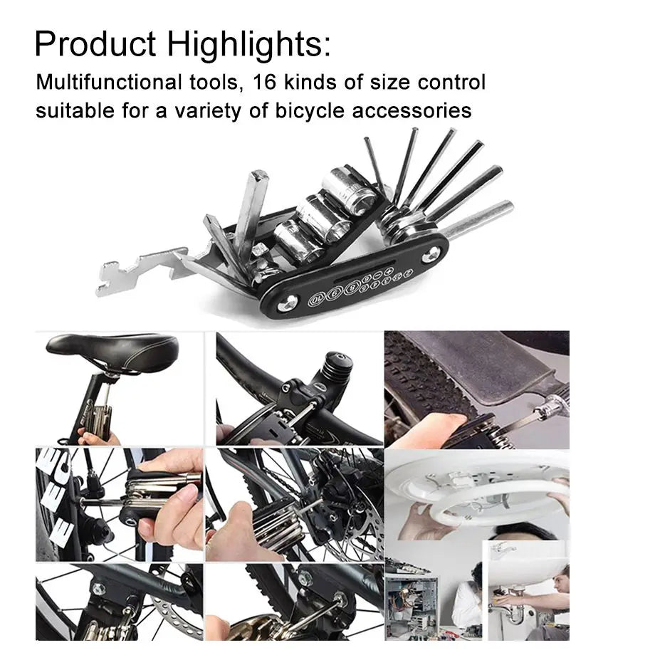 Kit Multifunzione Per Riparazione Biciclette Con Pompa E Toppe Per Pneumatici Portatile