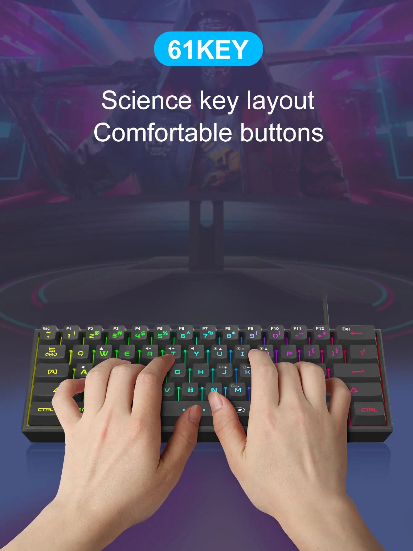 Tastiera Da Gioco MageGee Mini 60 Per Cento Con 61 Tasti Retroilluminata Rgb Ergonomica Impermeabile TS91