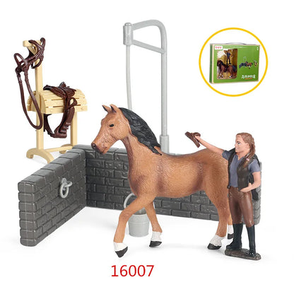 Oenux Farm House Modello Action Figures Agricoltore Moto Mucca Gallina Maiale Animali Set Figurine in miniatura PVC Simpatico giocattolo educativo per bambini