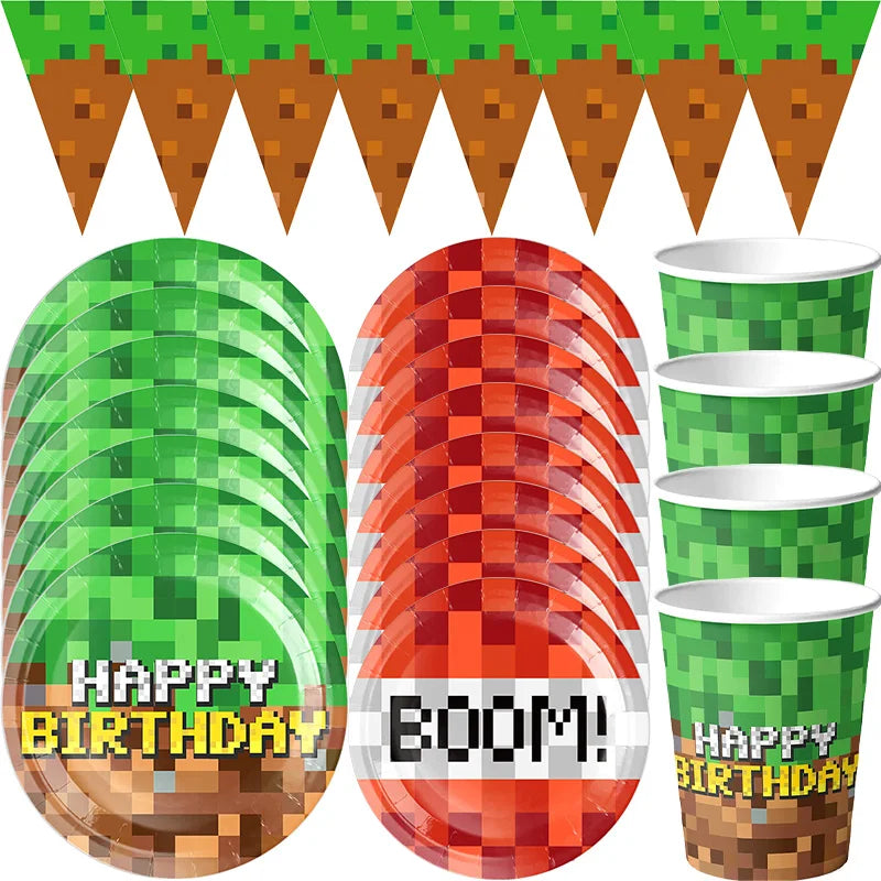 Decorazioni per feste di compleanno Stoviglie per ragazzi Piatto di carta Tazza Tovagliolo Tovaglia Bracciale Bandiera Borsa regalo Forniture per feste di compleanno per bambini