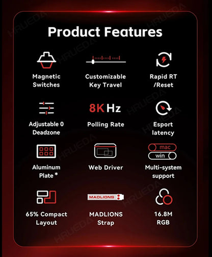MADLIONS Mad 60he Mad60HE Mad 68HE Tastiera meccanica Interruttore magnetico Wired Hot Swap 8K Velocità di traina Tastiera da gioco personalizzata