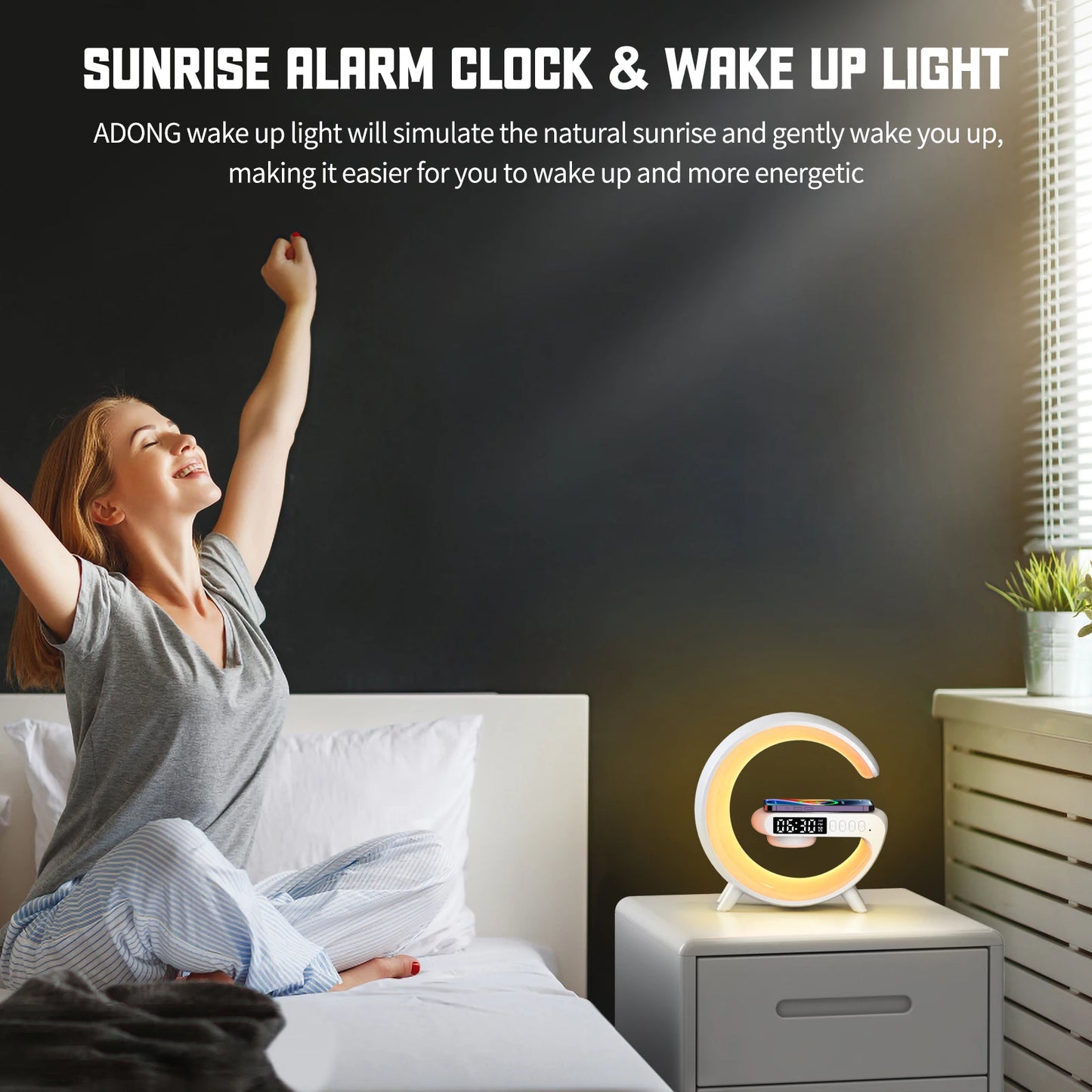 Lampada Da Tavolo Wake Up Smart Rgb Con Altoparlante Wireless 15W Ricaricabile Per Camera Da Letto