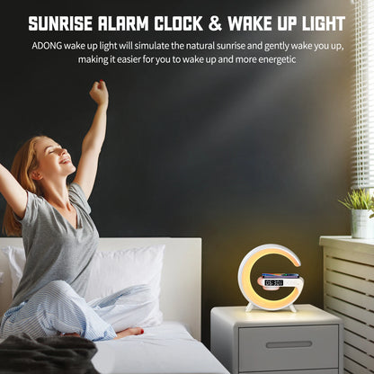 Lampada Da Tavolo Wake Up Smart Rgb Con Altoparlante Wireless 15W Ricaricabile Per Camera Da Letto