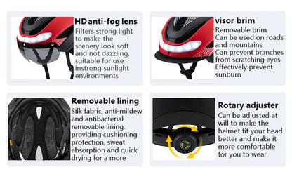 Casco Da Bicicletta Horntour HT-16 Con Luci Led Frontali e Posteriori Segnali Leggero Certificato CE