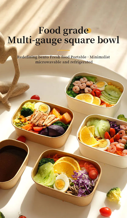 25 pz/set Scatole di Carta Kraft Usa E Getta Scatole per il Pranzo con Coperchi Ciotole per Imballaggio di Fast Food Bento Box per la Catering Da Asporto