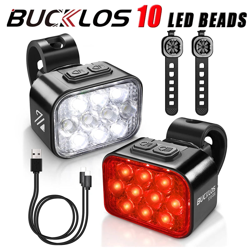Luci Frontali e Posteriore per Bicicletta Ricaricabili USB Impermeabili LED COB MTB e Bici da Strada