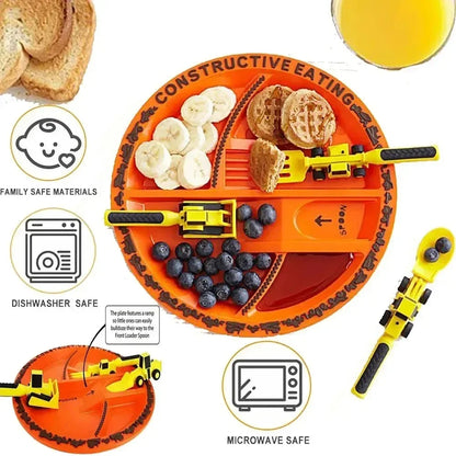Stoviglie Per Bambini Set Auto Bulldozer Escavatore Pala Piatto Forchetta Cucchiaio BPA Free Ecologiche