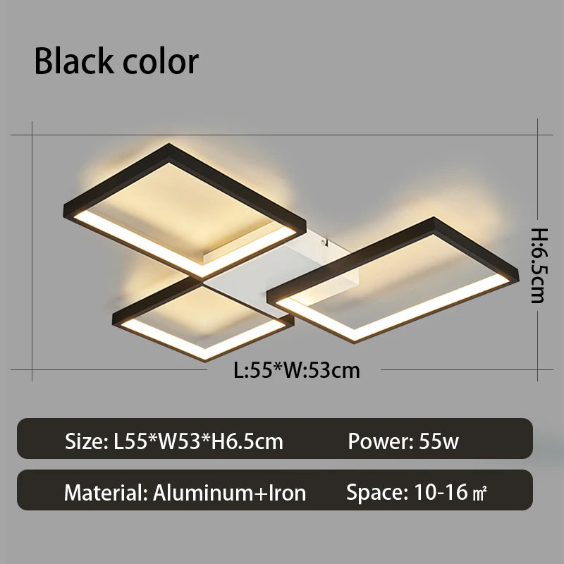 Plafoniera LED Moderna Dimmerabile Per Soggiorno E Camera Da Letto Finitura Nera O Dorata Illuminazione 2000 lm