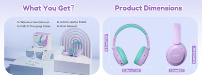 Cuffie Bluetooth 6.0 Per Bambini, Volume Limite 85/94 dB, Leggere, Wireless Over Ear Con Microfono Integrato