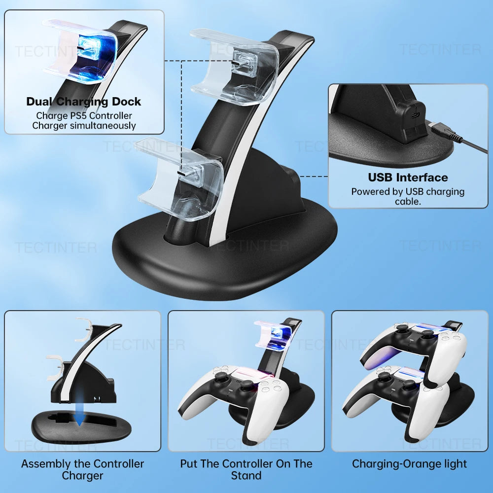 Doppia stazione di ricarica rapida per controller wireless PS5 Gamepad Type-C Base per supporto dock per caricabatterie LED per accessori PlayStation 5