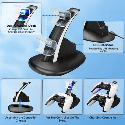 Doppia stazione di ricarica rapida per controller wireless PS5 Gamepad Type-C Base per supporto dock per caricabatterie LED per accessori PlayStation 5