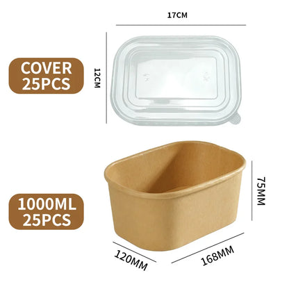 25 pz/set Scatole di Carta Kraft Usa E Getta Scatole per il Pranzo con Coperchi Ciotole per Imballaggio di Fast Food Bento Box per la Catering Da Asporto
