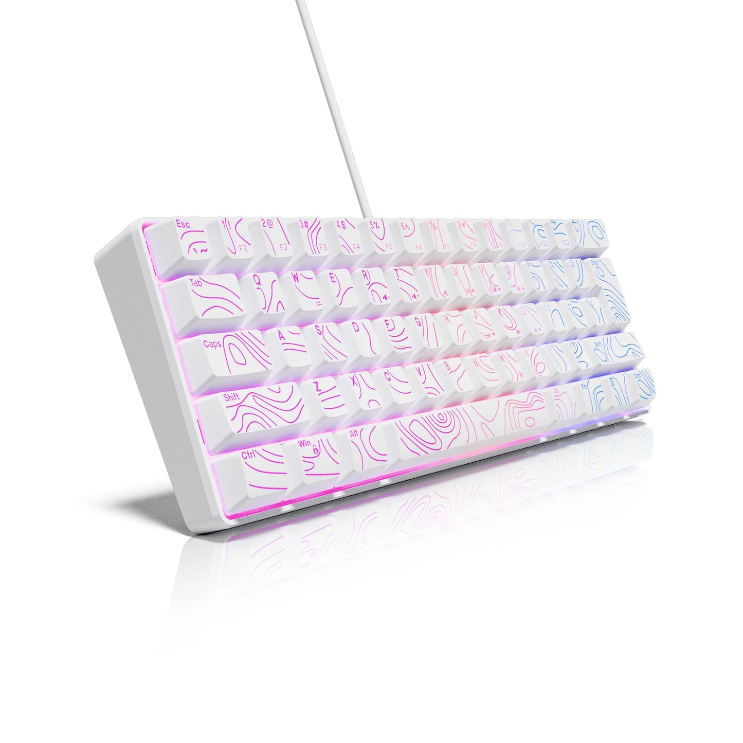 Tastiera Compatta Cablata 60 Percento Con Retroilluminazione Rgb Interruttori a Membrana Per Pc Tablet Laptop Bianco
