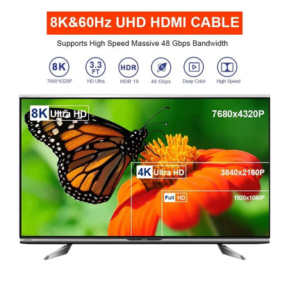 Cavo HDMI 2.1 Piatto Intrecciato 48Gbps, 8K60, 4K120, 144Hz Con 3D eARC HDCP 2.2 e 2.3 Compatibile Roku TV PS5