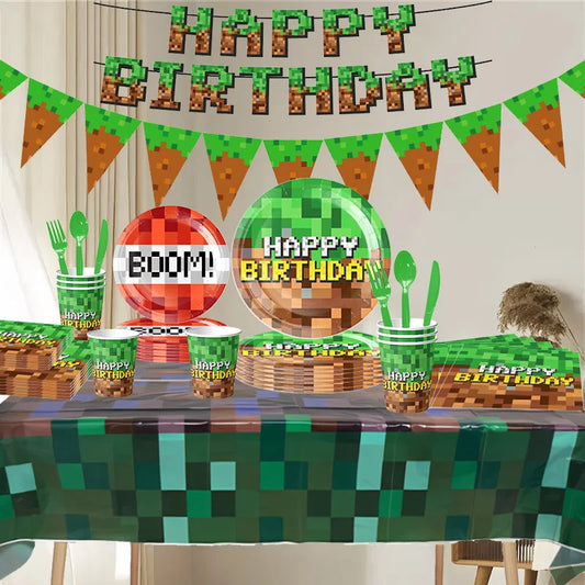 Decorazioni per feste di compleanno Stoviglie per ragazzi Piatto di carta Tazza Tovagliolo Tovaglia Bracciale Bandiera Borsa regalo Forniture per feste di compleanno per bambini
