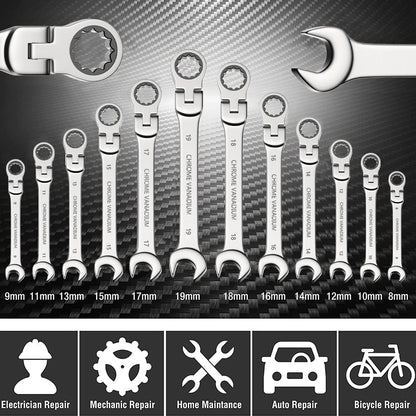 WOZOBUY Set di chiavi a cricchetto con testa flessibile - Chiavi combinate a cricchetto metriche Set di chiavi per ingranaggi CrV Set di strumenti di riparazione per chiavi per auto