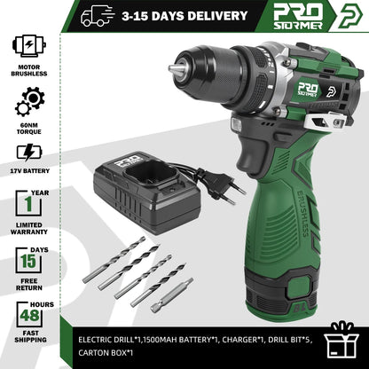 Prostormer Trapano Avvitatore Elettrico Brushless 17V 60 Nm Led Impostazioni 20 e 1 Portatile