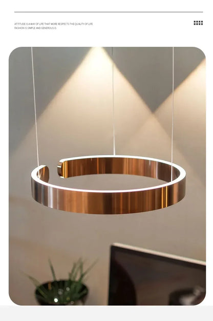 Lampada LED Circolare Sospesa Moderna Oro Rosa Bianco Nero Per Soggiorno E Sala Da Pranzo