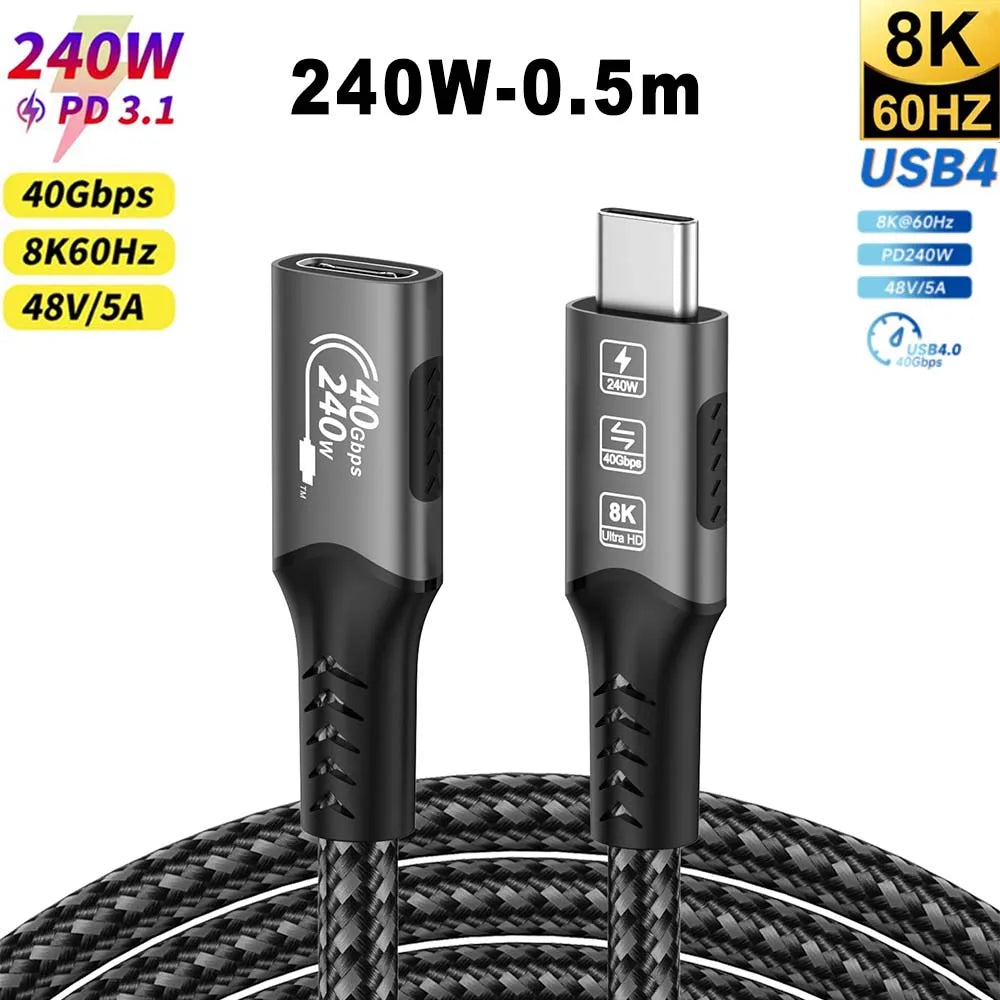 Cavo USB4 Thunderbolt 4 da USB-C a USB-C 40Gbps 240W Ricarica Rapida e Trasferimento Dati per Laptop