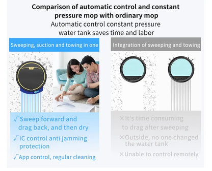 Aspirapolvere Robot Smart 2800 Pa Senza Fili Controllo Remoto Pulisce Pavimenti Asciutti e Bagnati