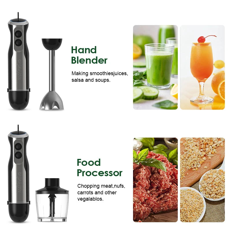 Frullatore Ad Immersione Potente 1000W 5 In 1 Con Frusta, Tritatutto, Ghiaccio E Tazza Per Smoothie