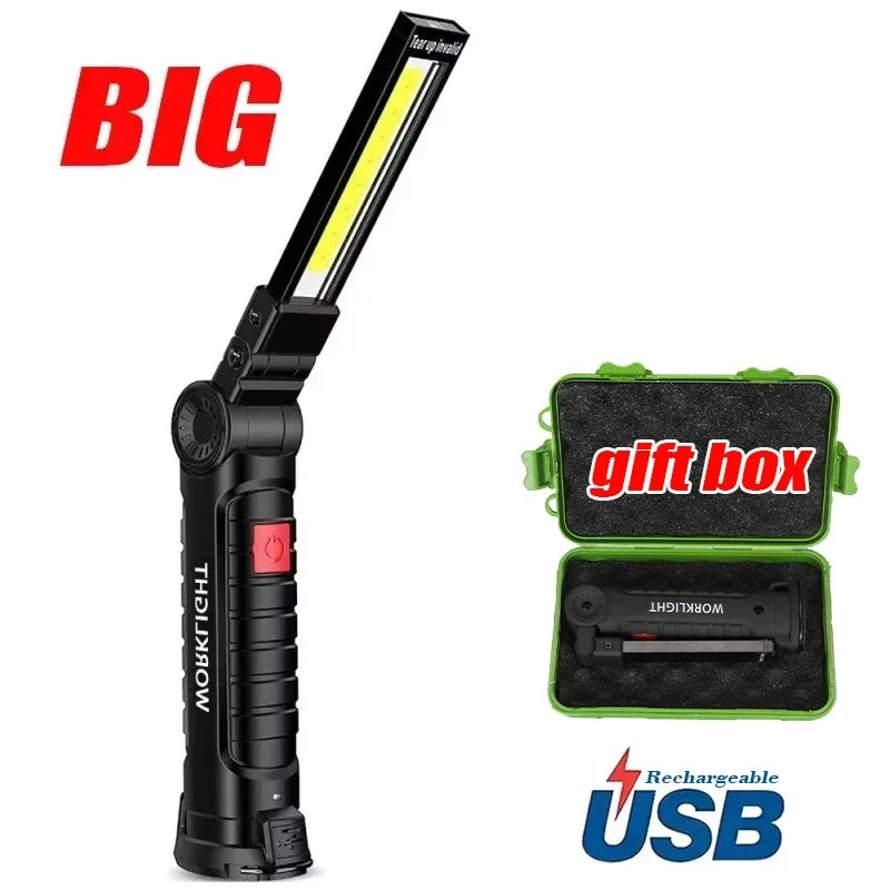 Lampada Da Lavoro Portatile Led Cob Ricaricabile Usb Con Gancio Magnetico E Power Bank