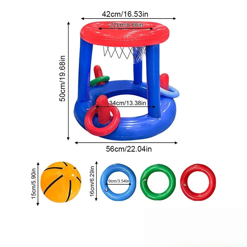 Set Giochi Galleggianti Per Piscina Con Canestro Gonfiabile E Anelli Lancio Per Famiglie E Adulti
