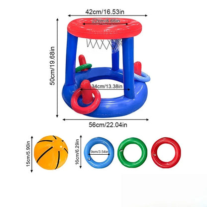 Set Giochi Galleggianti Per Piscina Con Canestro Gonfiabile E Anelli Lancio Per Famiglie E Adulti