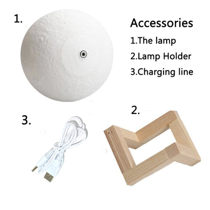 Lampada Notturna Led 3D Stellata Luce Lunare Touch Ricaricabile USB Per Decorazione Casa