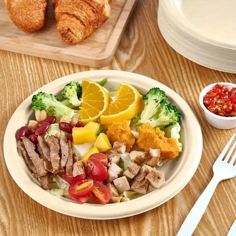Set Da 50 Piatti Circolari Usa E Getta In Carta Naturale Per Barbecue Pasta Insalata Dessert