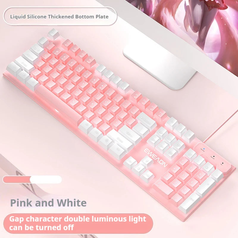 EWEADN GX320Z Tastiera da ufficio silenziosa rosa, digitazione silenziosa cablata USB per PC/laptop Windows, ufficio e giochi, ergonomica, confortevole