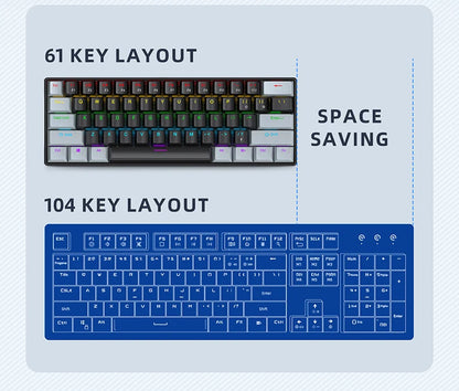 Tastiera Meccanica Portatile A 61 Tasti Cablata Con RGB Phantom Risposta Gaming Design Ergonomico Per Ufficio E Giochi