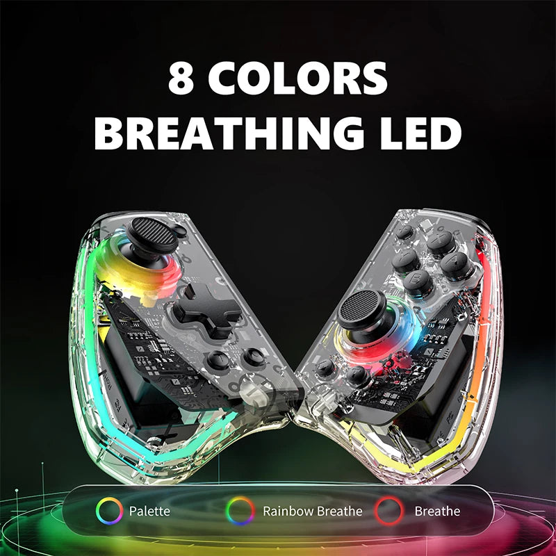 LinYuvo KS40 Gamepad wireless trasparente per Switch/OLED con LED a 8 colori, funzione Turbo. Joystick controller per Switch Lite