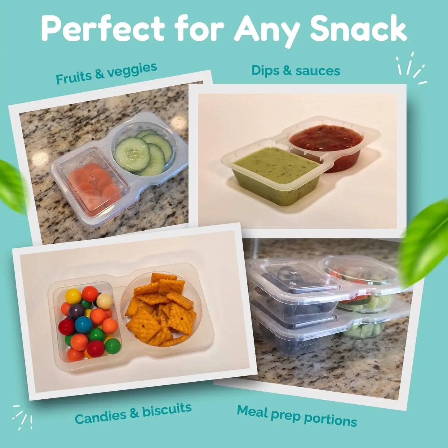 Contenitori Per Snack A Due Scomparti Riutilizzabili Con Coperchi E Forchette A Prova Di Perdite Per Bambini E Adulti