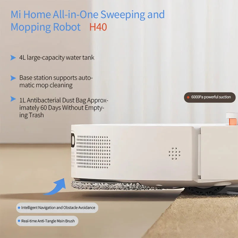 XIAOMI MIJIA Robot Aspirapolvere Autonomo H40, Pulizia Intelligente per la Casa, Spazzamento ad Alta Velocità, Pulizia Rotante, Aspirazione Ciclonica 10000PA, Laser LDS