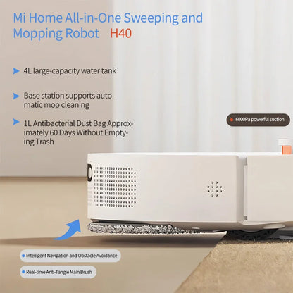 XIAOMI MIJIA Robot Aspirapolvere Autonomo H40, Pulizia Intelligente per la Casa, Spazzamento ad Alta Velocità, Pulizia Rotante, Aspirazione Ciclonica 10000PA, Laser LDS