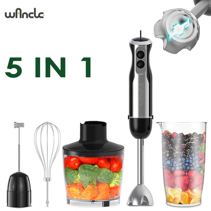 Frullatore Ad Immersione Potente 1000W 5 In 1 Con Frusta, Tritatutto, Ghiaccio E Tazza Per Smoothie