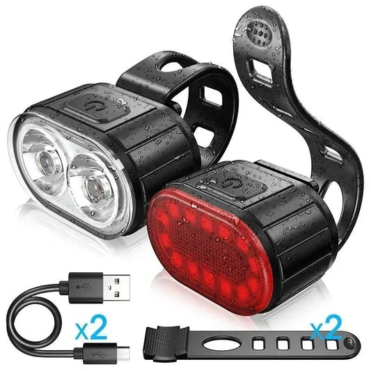 Set Luci Da Bicicletta Ricaricabili Frontale E Posteriore Impermeabili USB MTB Con Alta Luminosità
