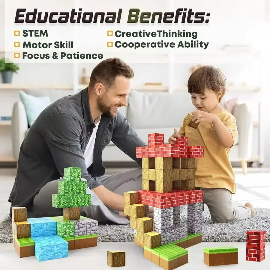 Blocchi magnetici Mine World Cube Magnet World Set per bambini di età 3+ Modello fai da te Stelo per bambini Miglior giocattolo sensoriale Montessori