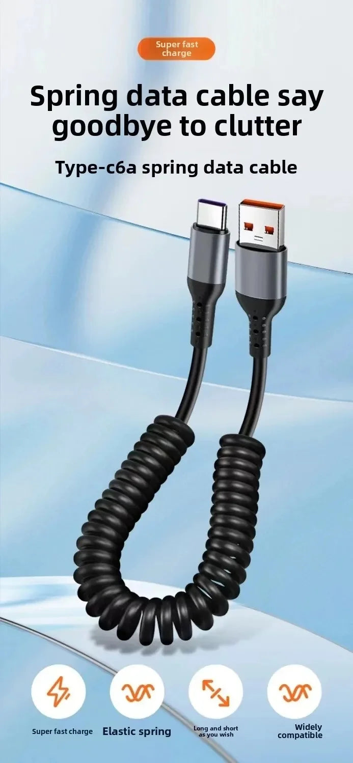 Cavo USB C a USB C 6A Retrattile a Molla per Ricarica Rapida da 25cm a 1M, Cavo Dati per Auto Compatibile con iPhone 16, Samsung, Xiaomi, Huawei