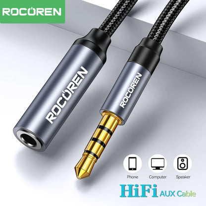 Rocoren Cavo AUX Jack da 3,5 mm Maschio a Femmina Estensione audio Convertitore cavo per altoparlante per cuffie per telefoni Laptop Tablet adattatore
