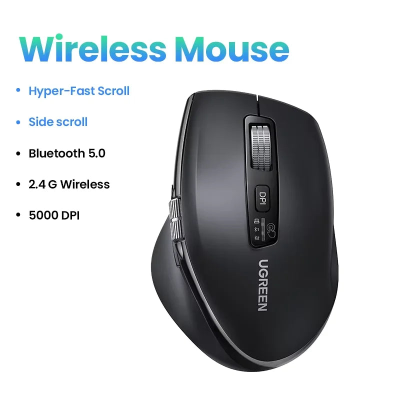 Mouse Senza Fili Ergonomico con DPI 5000 Bluetooth 5.4 e 2.4 GHz MacBook Tablet Laptop PC
