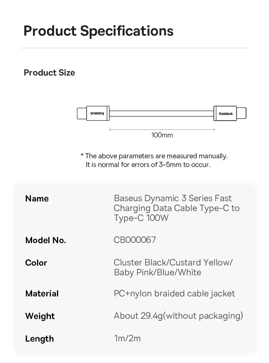 Baseus Cavo Usb C A Usb C 100 W Ricarica Veloce Treccia Alta Qualità Compatibile Con Iphone Macbook Ipad Samsung