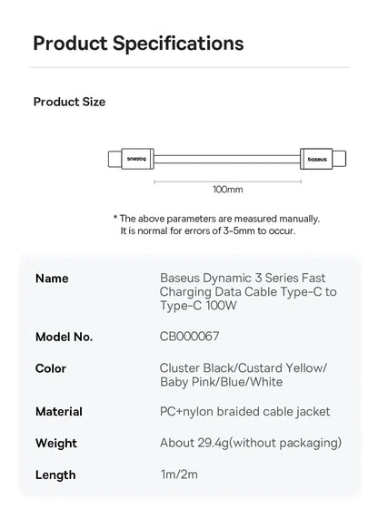 Baseus Cavo Usb C A Usb C 100 W Ricarica Veloce Treccia Alta Qualità Compatibile Con Iphone Macbook Ipad Samsung